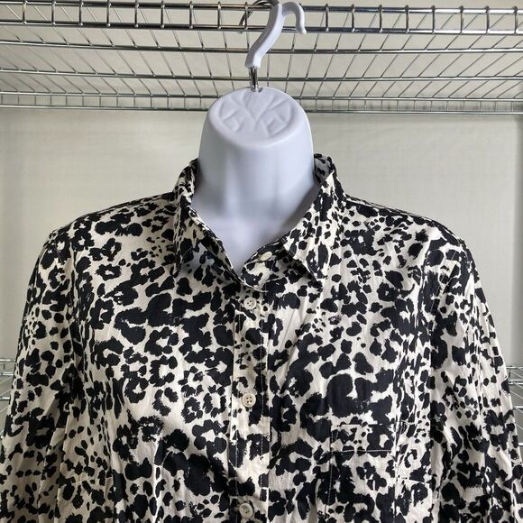 J‎ Crew Women's Black Snow Leopard Boy Shirt Size 10 Classic Cut Animal Print - Picture 10 of 15